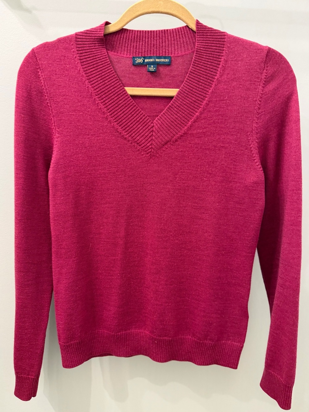 Brooks Brothers Fuchsia  V-Neck Merino Wool Sweater